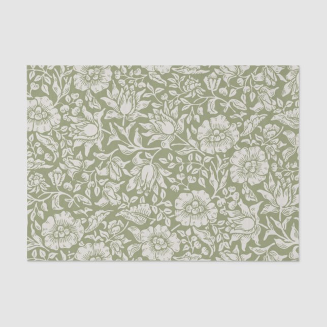 Papel De Seda Estilo de Vintagem Branca Elegante Flores Olivais (Frente )