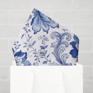 Papel De Seda Estilo Delft Azul Branco Flores Fantasia Caprichos