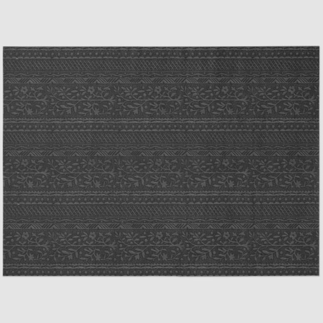 Papel De Seda Estilo embutido preto vírgula floral (Frente )