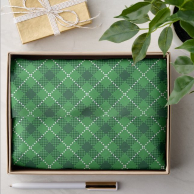Papel De Seda Estilo Escocês Xadrez branca verde (Coordinating plaids for gifting or crafting!)
