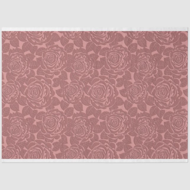 Papel De Seda Estilo Esculpido Elegante Rosas Rosa Escuras (Frente )
