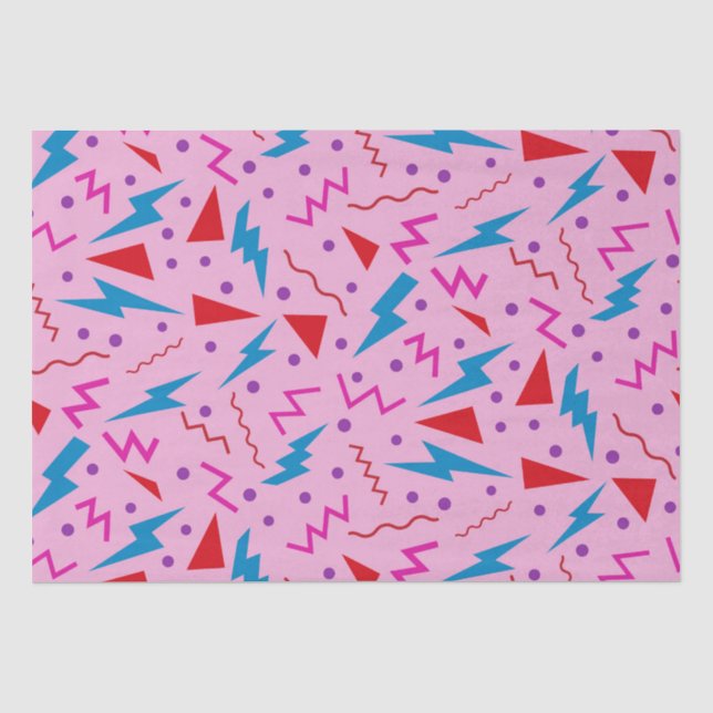 Papel De Seda Estilo geométrico Memphis anos 80 90 rosa  (Frente )