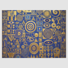 Papel De Seda Estilo Klimt Azul+Ouro Renascimento Egípcio