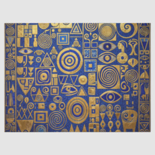 Papel De Seda Estilo Klimt Azul+Ouro Renascimento Egípcio