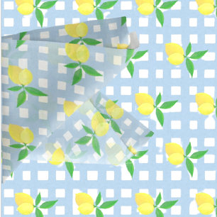 Papel De Seda Estilo Retro Elegante Amarelo Limões Azul Branco X