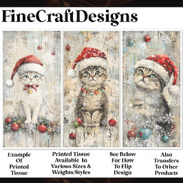 Papel De Seda Estilo Shabby Chic Gatos de Natal Adoráveis Gatinh