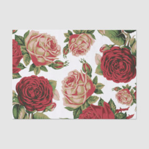 Papel De Seda Estilo Vintage Grande Vermelho Floral e Rosa Rosa 