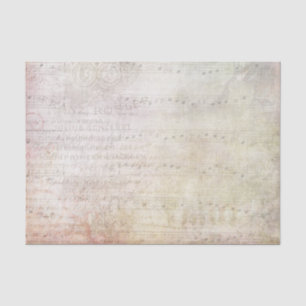 Papel De Seda Estilo Vitoriano Notas Musicais e Flores Desbotada