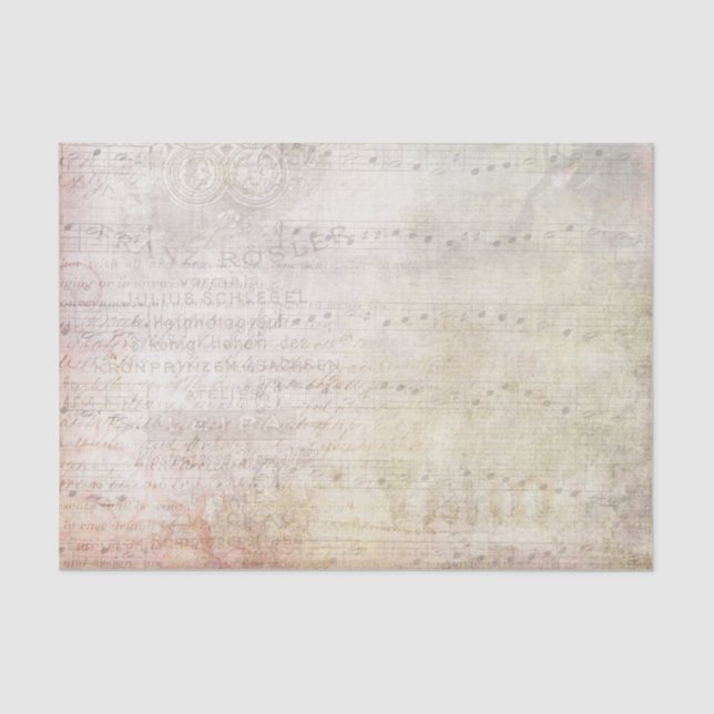 Papel De Seda Estilo Vitoriano Notas Musicais e Flores Desbotada (Frente )