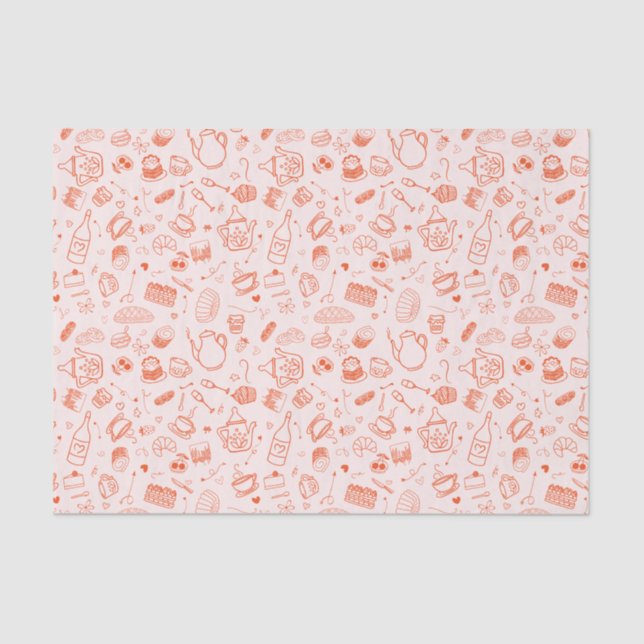 Papel De Seda Estilo Whimsical Dodle da Festa do Chá (Frente )