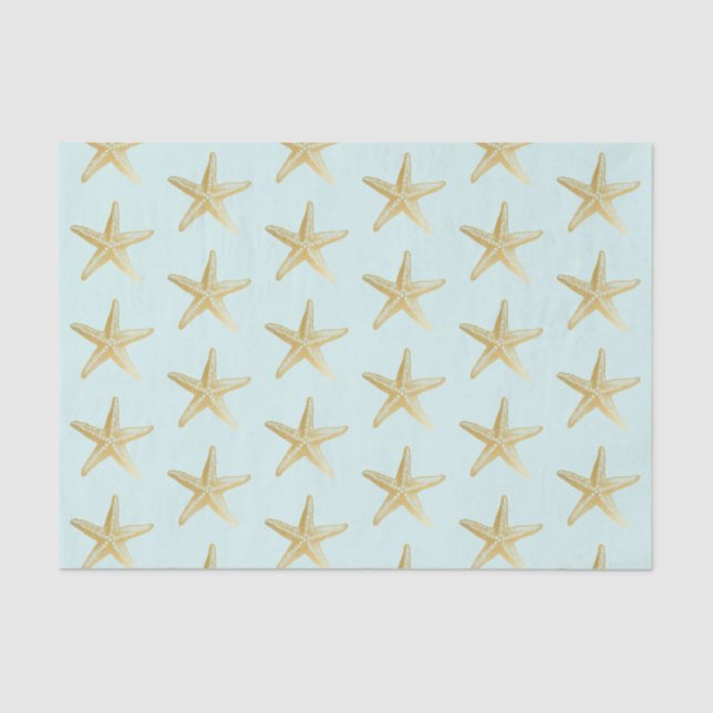 Papel De Seda Estrela-do-mar Azul e Dourado Tropical Turquesa (Frente )