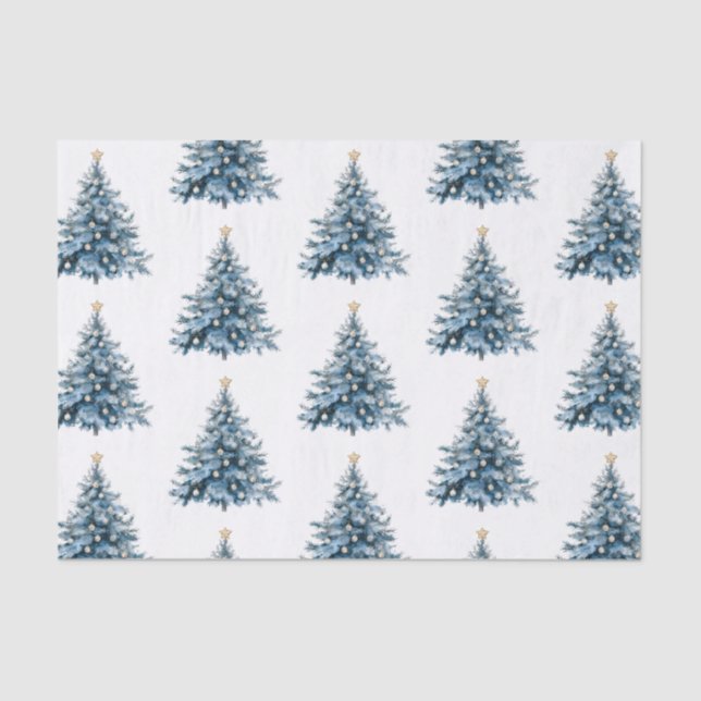 Papel De Seda Estrela Dourada da Árvore de Natal Azul (Frente )