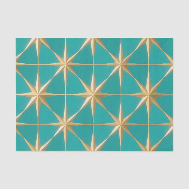 Papel De Seda Estrela Dourada Explosão Geométrica Azul Médio Séc (Frente )