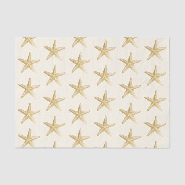 Papel De Seda Estrela Dourada Tan e Tema Costeiro Marfim (Frente )
