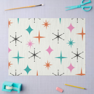 Papel De Seda Estrelas Atômicas de Meados do Século em Rosa Azul