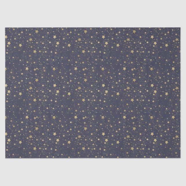 Papel De Seda Estrelas azuis de Marinho Dourado dispersas (Frente )