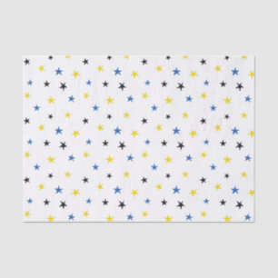 PAPEL DE SEDA ESTRELAS BRANCAS AZUIS AMARELAS