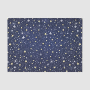 Papel De Seda Estrelas brancas & Dourados dos azuis marinhos