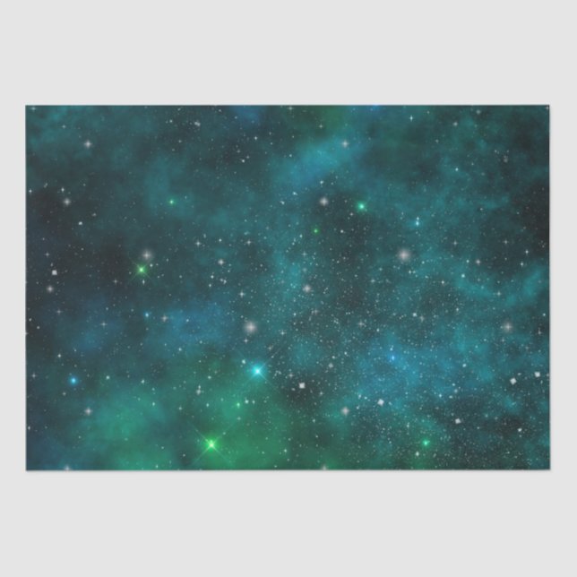 Papel De Seda Estrelas Brilhantes em Fundo Espacial Verde Escuro (Frente )