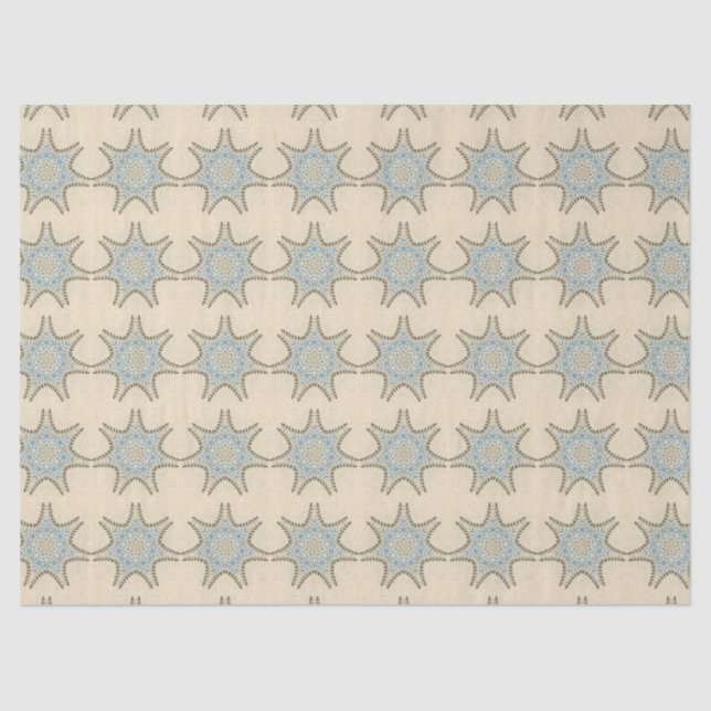 PAPEL DE SEDA ESTRELAS COM CREME BLUE FLORAL (Frente )