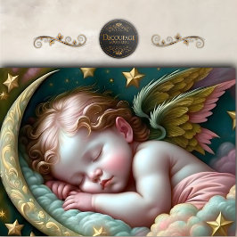 Papel De Seda Estrelas de Anjo Bebê Adormecido Decoupage