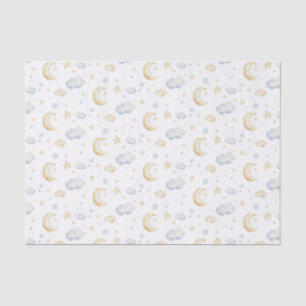 Papel De Seda Estrelas de Lua de Aquarela e Padrão de Nuvem