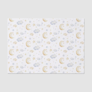 Papel De Seda Estrelas de Lua de Aquarela e Padrão de Nuvem