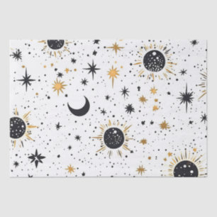 Papel De Seda Estrelas de Lua Negra e Celestial Dourada
