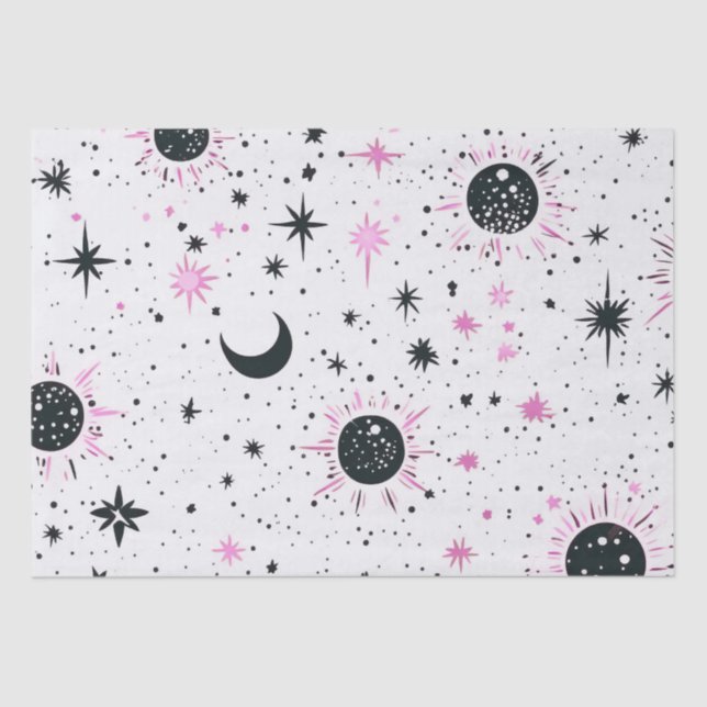 Papel De Seda Estrelas de Lua Negra e Rosa Celestiais (Frente )