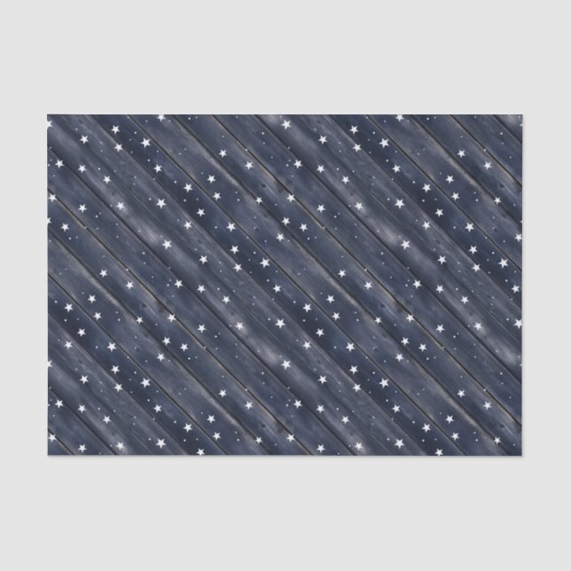Papel De Seda Estrelas de Madeira Azul Rústica (Frente )