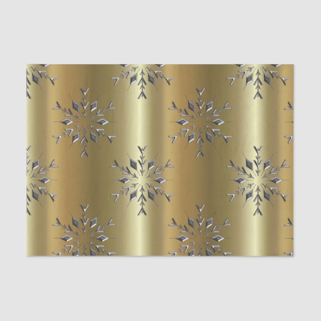 Papel De Seda Estrelas de Natal prateadas na Dourada (Frente )