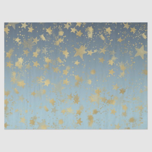 Papel De Seda Estrelas de ouro Douradas Azul Aqua (Frente )