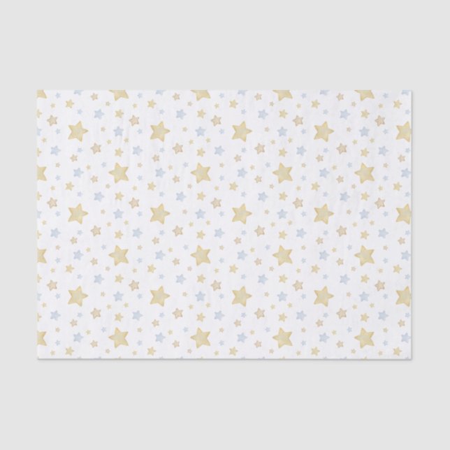 Papel De Seda Estrelas de Pastel Azul de Aquarela (Frente )