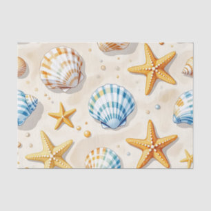 Papel De Seda Estrelas-do-Mar Conchas Marinhas Padrão de Praia