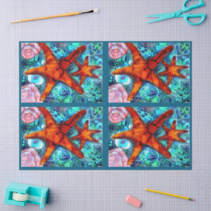 Papel De Seda Estrelas-do-mar e Conchas Decoupage Náutico Costei