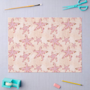 Papel De Seda Estrelas-do-mar e Coral Padrão Pastel Rosa