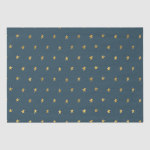Papel De Seda Estrelas Douradas Azuis