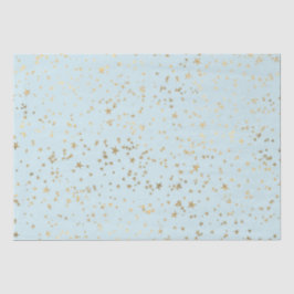 Papel De Seda Estrelas Douradas Azul Claro