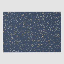 Papel De Seda Estrelas Douradas Azul Profundo