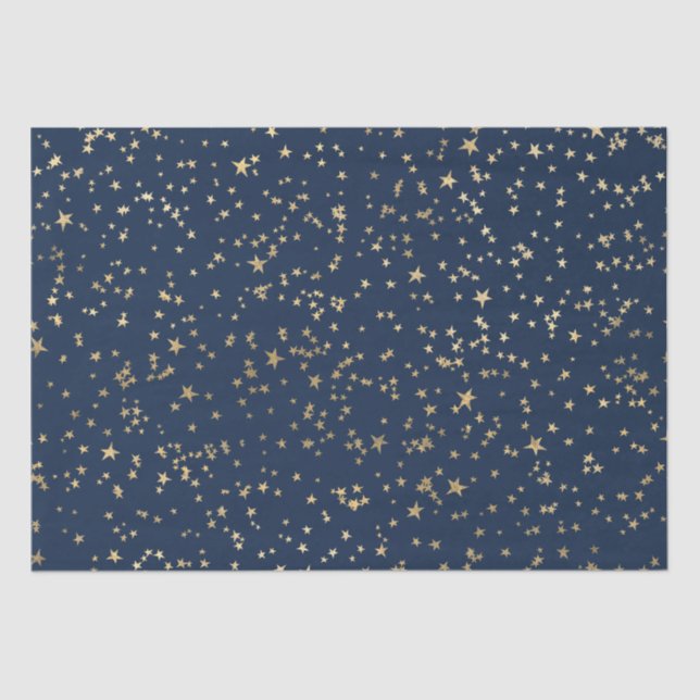 Papel De Seda Estrelas Douradas Azul Profundo (Frente )