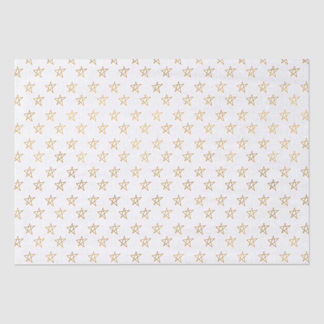 Papel De Seda Estrelas Douradas Brancas Brilham (Frente )