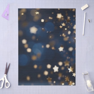 Papel De Seda Estrelas Douradas Brilham