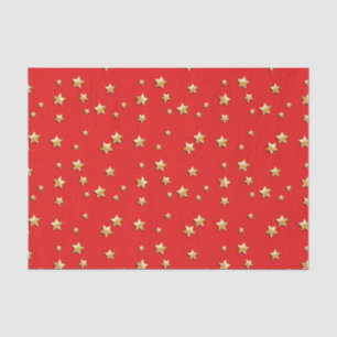 Papel De Seda Estrelas Douradas brilhantes num fundo vermelho