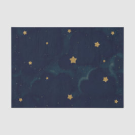 Papel De Seda Estrelas Douradas Céu Noturno Azul Escuro Festa de