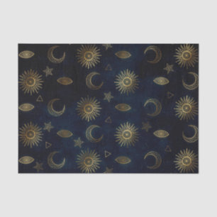 Papel De Seda Estrelas Douradas da Lua Solar Celestial Azul