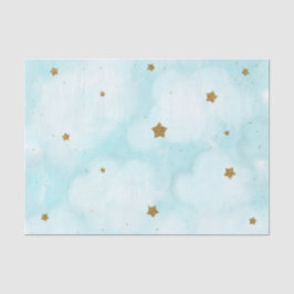 Papel De Seda Estrelas Douradas e Nuvens de Céu Azul Festa de Ch