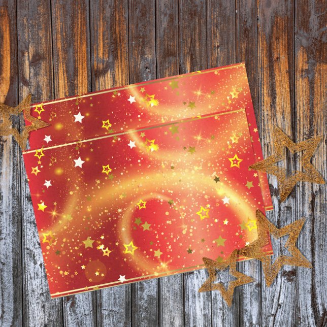 Papel De Seda Estrelas Douradas Grelha E Luz Em Vermelho (Criador carregado)