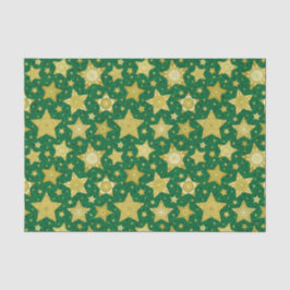 Papel De Seda Estrelas Dourados elegantes no damasco verde