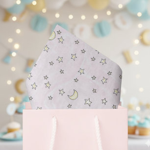 Papel De Seda Estrelas e luas cor-de-rosa suave