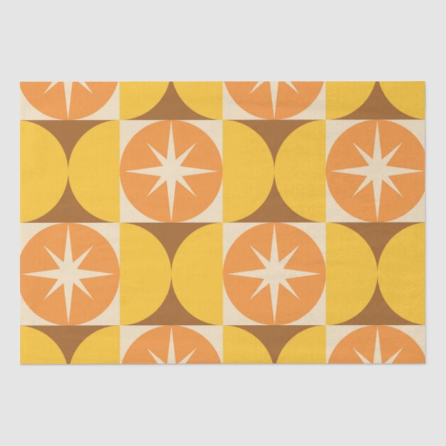 Papel De Seda Estrelas Explodindo em Círculos Laranja Amarelo de (Frente )